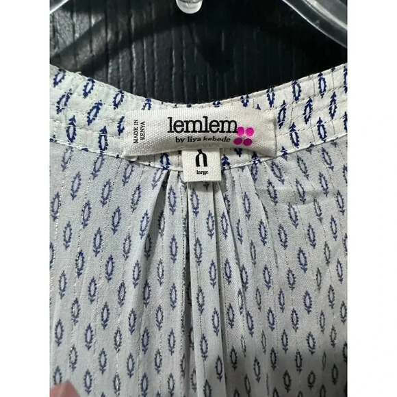 lemlem Women's Wibi V-Neck Lace Trim blue white Short Mini Dress Size Large - Picture 9 of 9